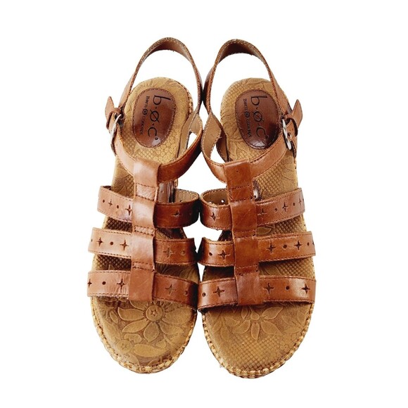 Born B.O.C. Strappy Wedge Sandal Women's Sz 8M Brown Leather Boho Cottagecore - Picture 10 of 11